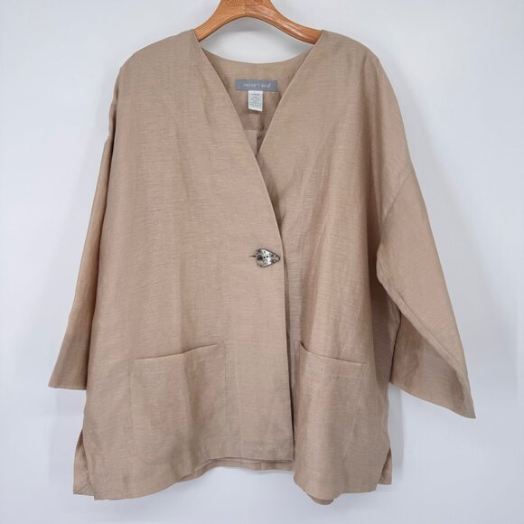Modern Soul Womens Beige Linen Blend Jacket Pockets Unique Button Size Large - Picture 4 of 13